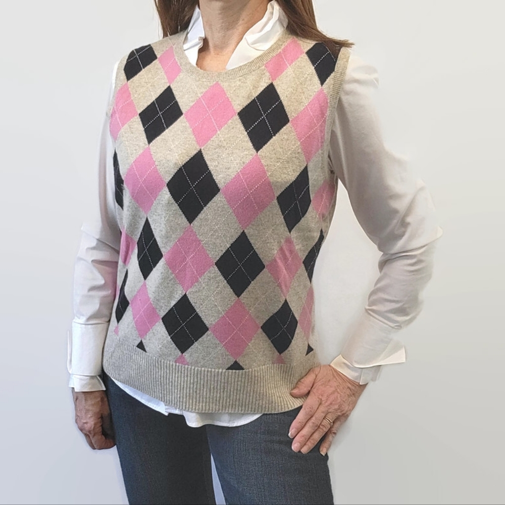 Brooks Brothers Pink and Black Argyle Sweater Vest